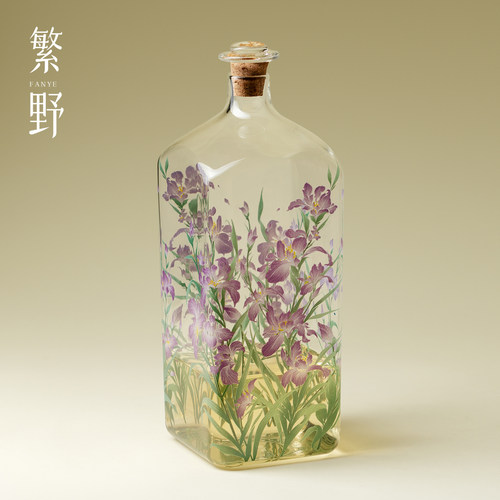 繁野小清新鸢尾花四方热泡瓶玻璃冷萃瓶高档随手酒壶果酒瓶密封瓶