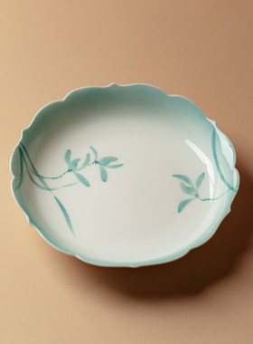 繁野 白瓷花边口壶承陶瓷手绘干泡台茶承功夫茶具茶托壶托小托盘