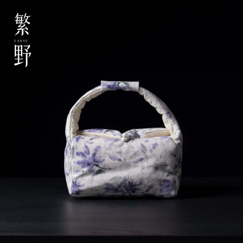 繁野棉麻印花绮紫蔓雅旅行茶具收纳包一壶两杯茶事包便携防磕布包