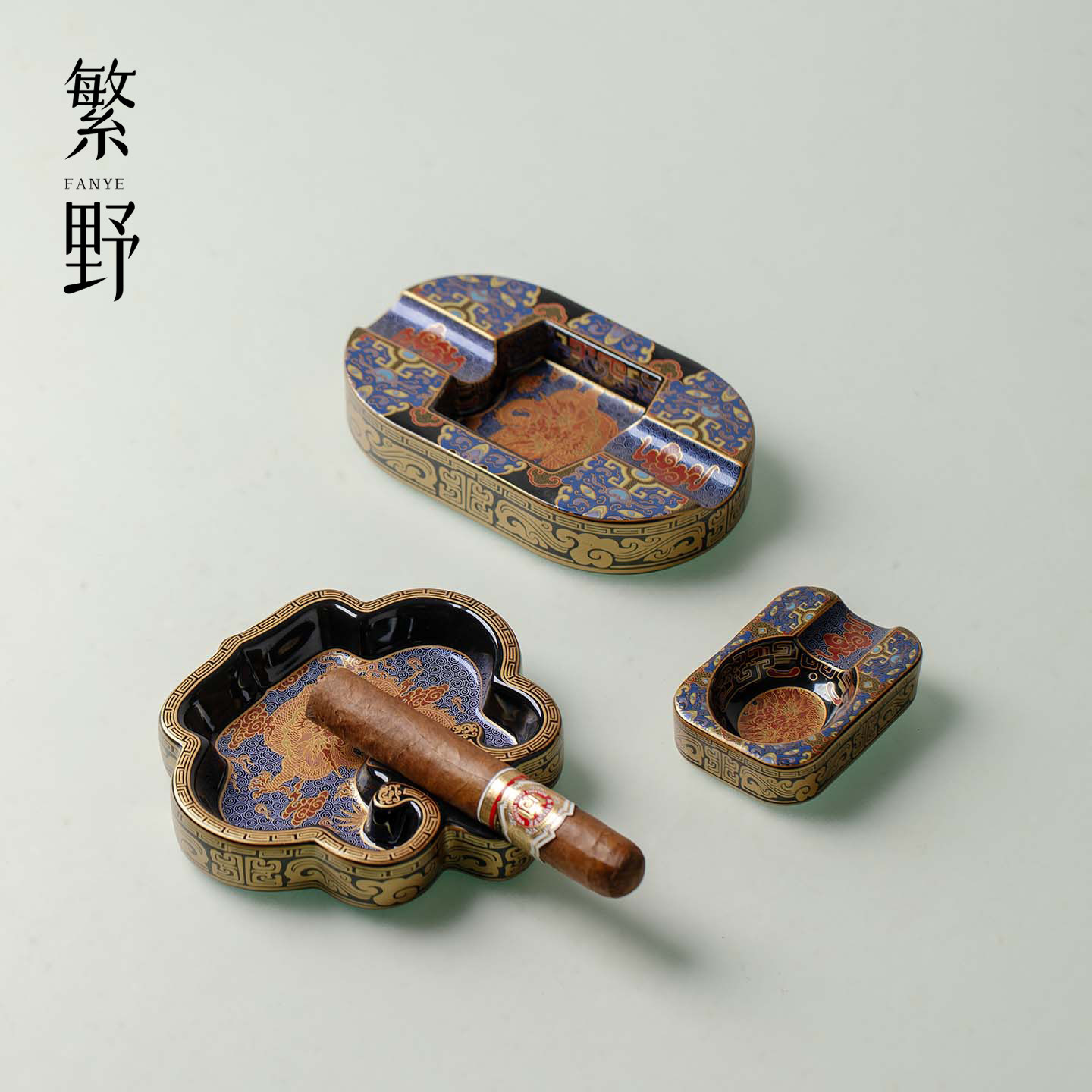 繁野陶瓷手工缠纹雅叙祥龙纹雪茄缸客厅酒吧咖啡厅个性专用烟灰缸