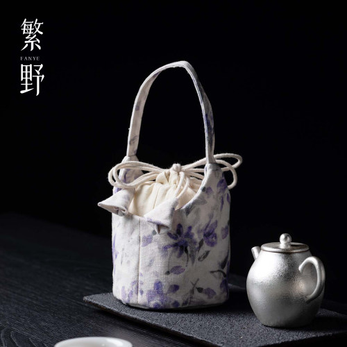 棉麻印花绮紫蔓雅茶壶盖碗茶包