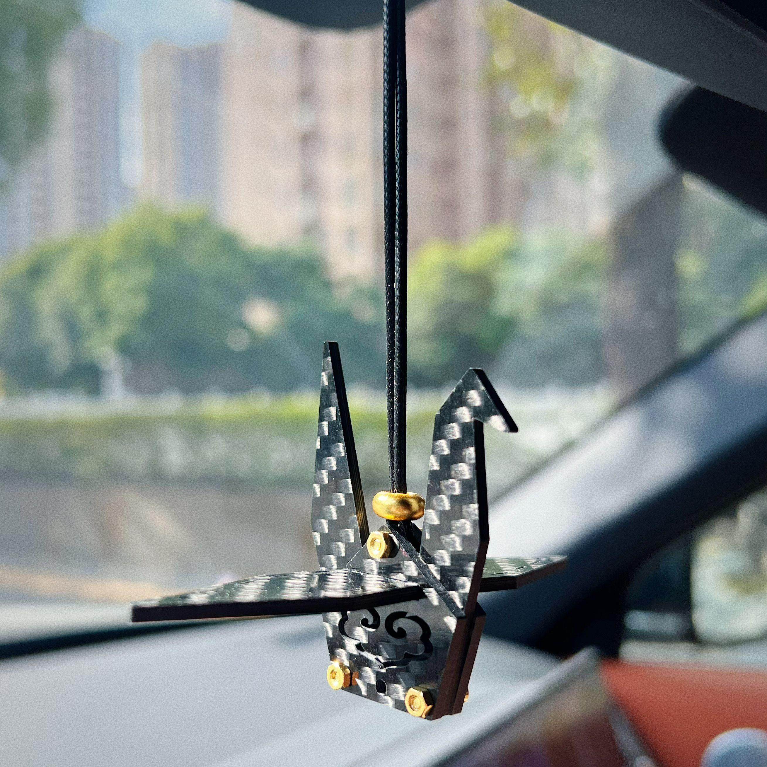真碳纤维千纸鹤汽车挂件