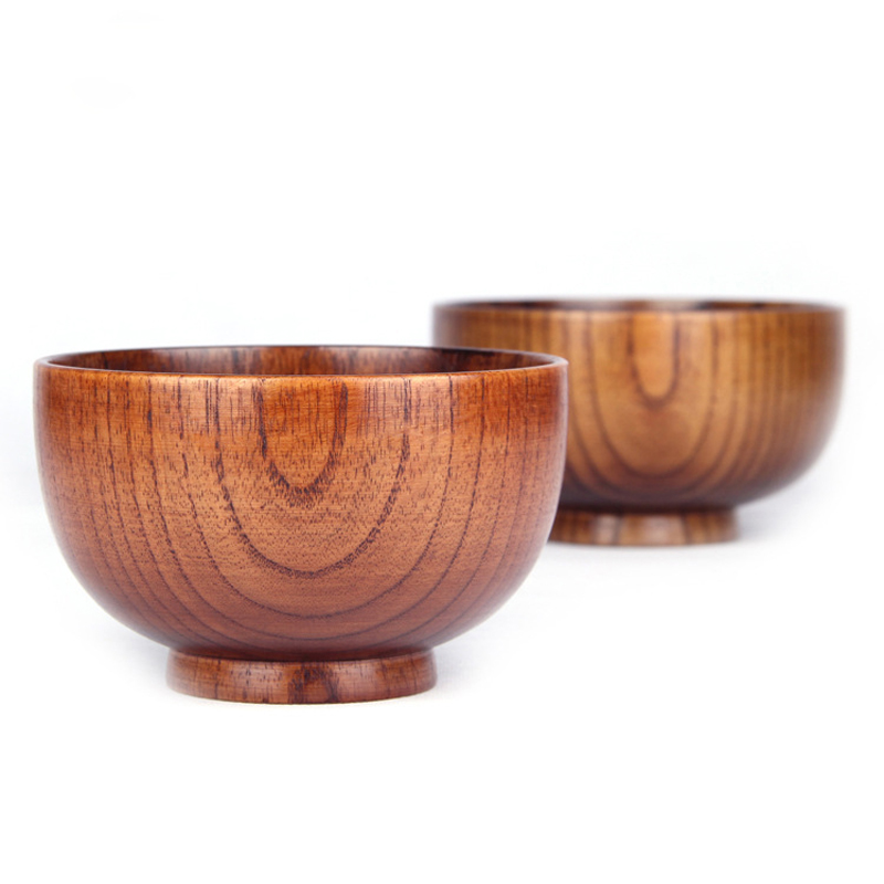 新品1Pc Wooden Bowl Japanese Style Wood Rice Soup Bowl Salad