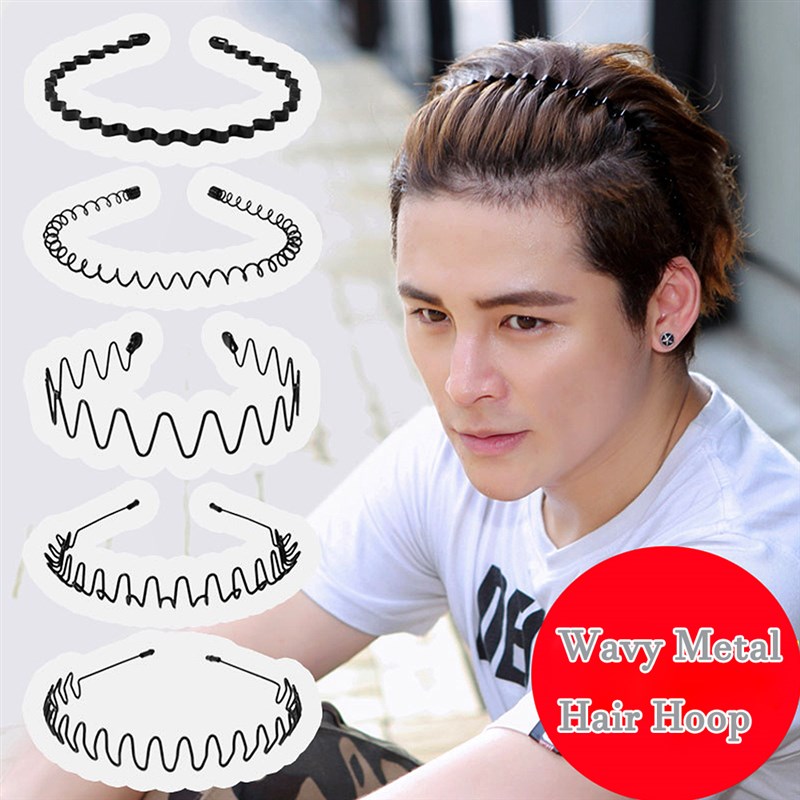 Unisex Metal Wavy Spring Hair Hoop Black Non Slip Outdoor Sp