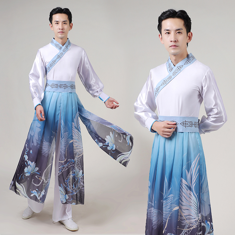 极速男古典舞演出服飘逸中国风孙科舞蹈服水墨色书生古风舞蹈表演