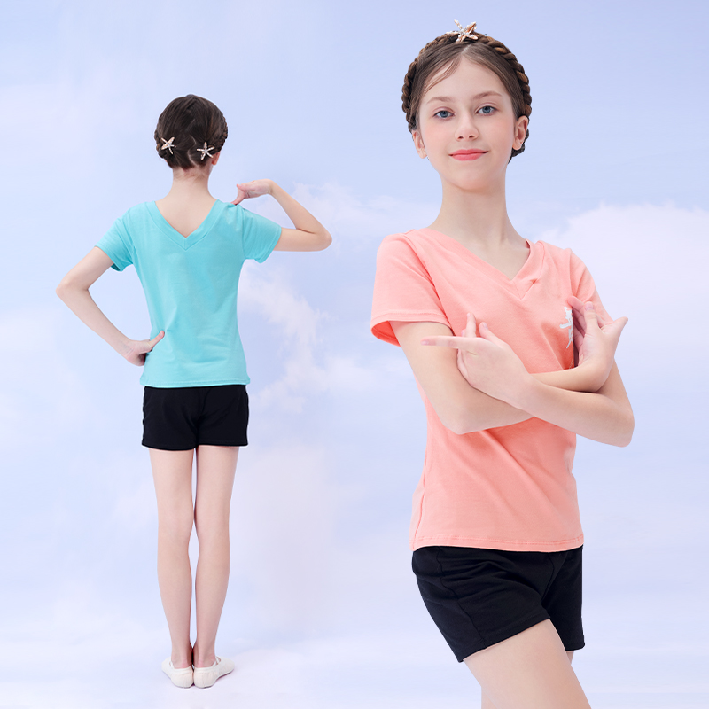 儿童舞蹈服女童练功服短袖舞字服上衣中国舞夏季少儿T恤衫舞蹈衣