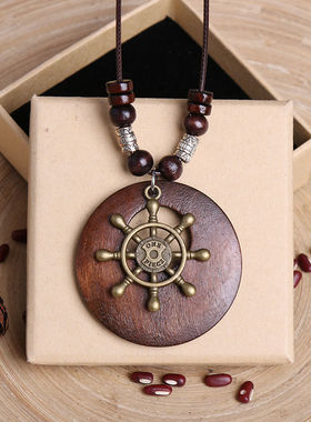 Vintage Wooden Owl Leaf Pendant Necklaces Boho Ethnic Style