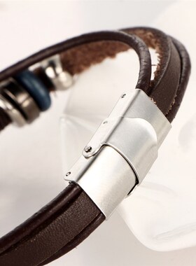 新品Vintage flower Turquoise men's Leather Bracelet绿松石皮