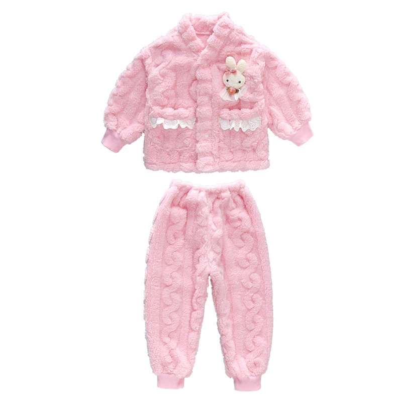 女童睡衣秋冬季保暖法兰绒儿童珊瑚绒公主小童女孩家居服开衫套装