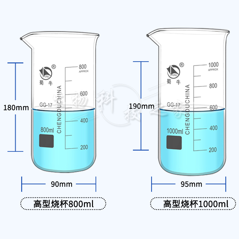 蜀牛高型玻璃烧杯实验室高形量杯100 250 500 1000ml高硼硅刻度