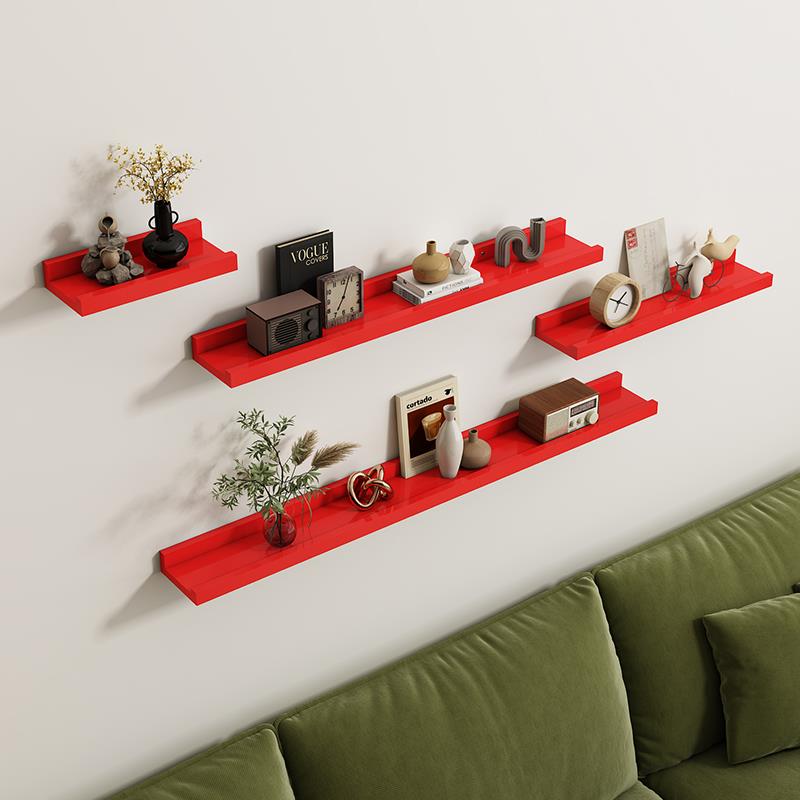 极窄长条挂墙置物架客厅墙上高级感悬空书架实木简约荣誉墙展示架