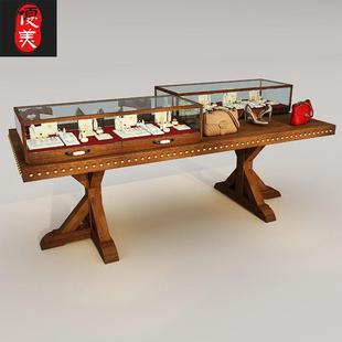 优美服装中岛玻璃台桌展示柜珠宝首饰店博物馆古董展览柜台定制