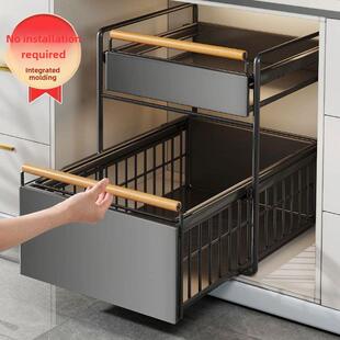 德国厨房橱柜拉篮下水槽置物架多功能碗碟调料收纳抽拉式分层架子