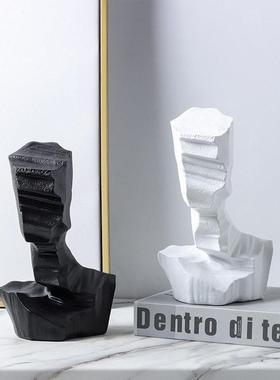 现代北欧极简树脂抽象半身黑白人头人物人像艺术雕塑摆件家居饰品