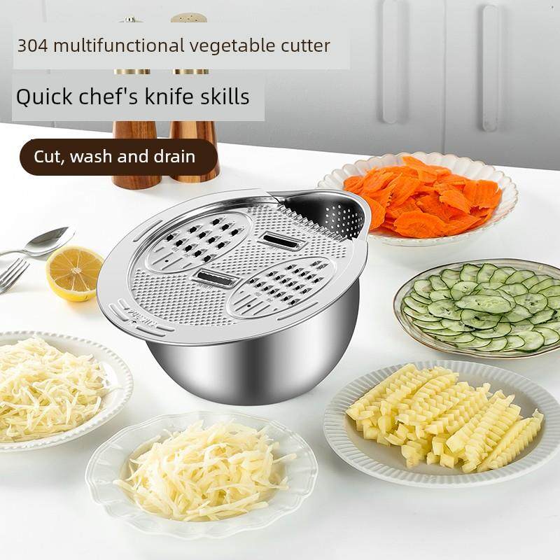 切菜盆多功能家用不锈钢刨丝盆盘蔬菜萝卜擦丝片刨丝器神器