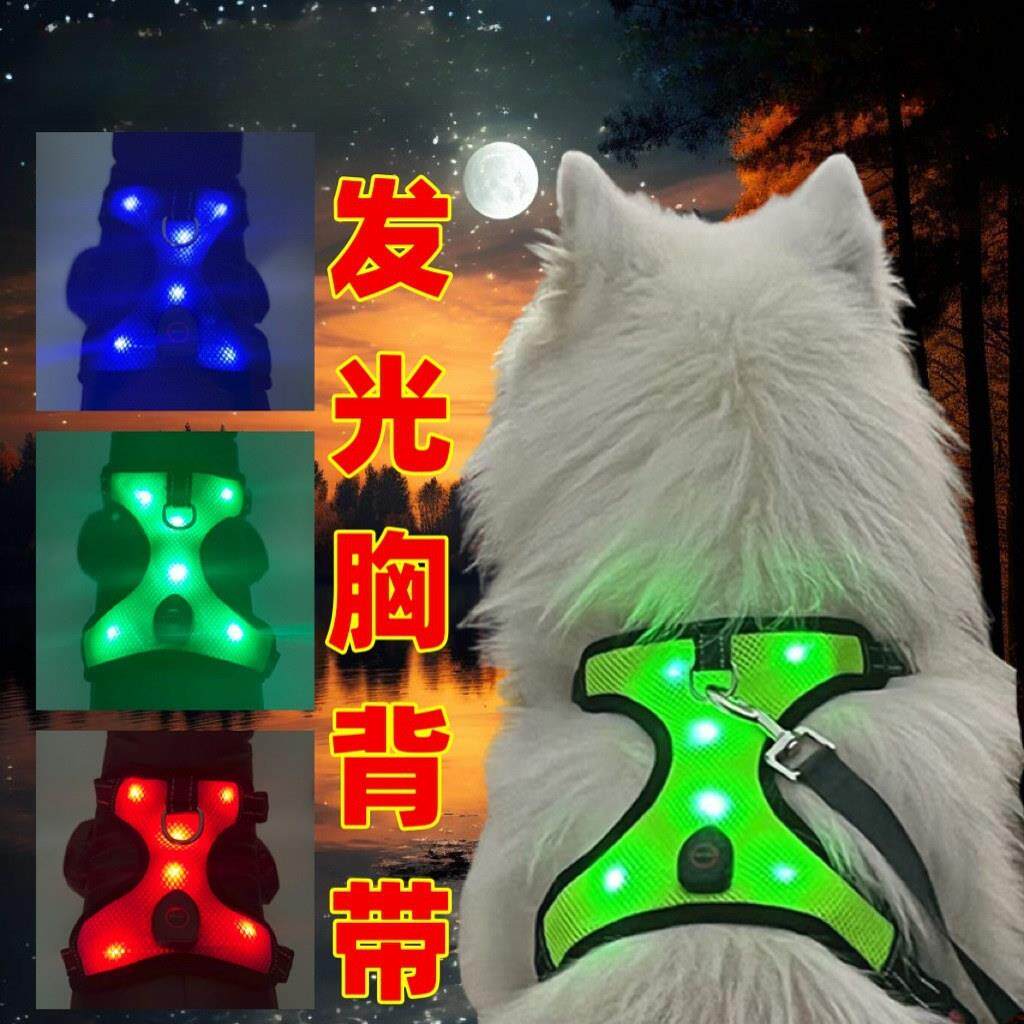 宠物防爆冲牵引闪光背心USB充电抱婴袋夜间反光LED发光狗胸牵引绳