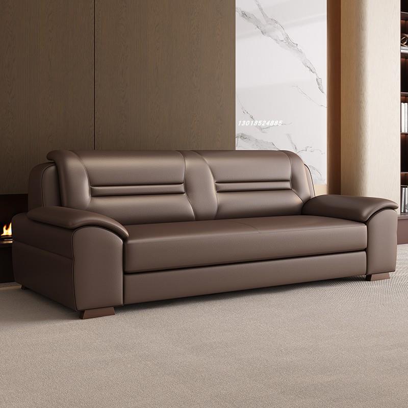 办公室沙发真皮商务接待会客洽谈新中式公司休息区三人位茶几组合