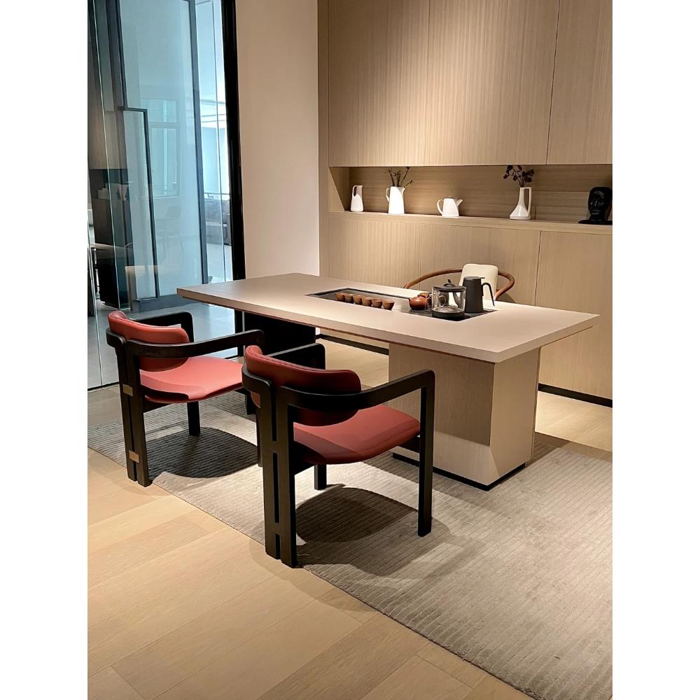 新中式白蜡木现代简约茶桌椅组合办公室书桌一体两用高级感泡茶台