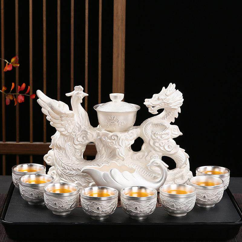 万鑫景德自动鎏银茶具套组礼盒装送礼高档纯银自动茶具泡茶器礼品