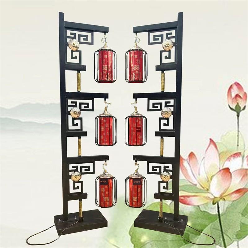 汉唐风新款铁艺三联灯笼路引中式婚庆道具婚礼舞台装饰中国风摆件
