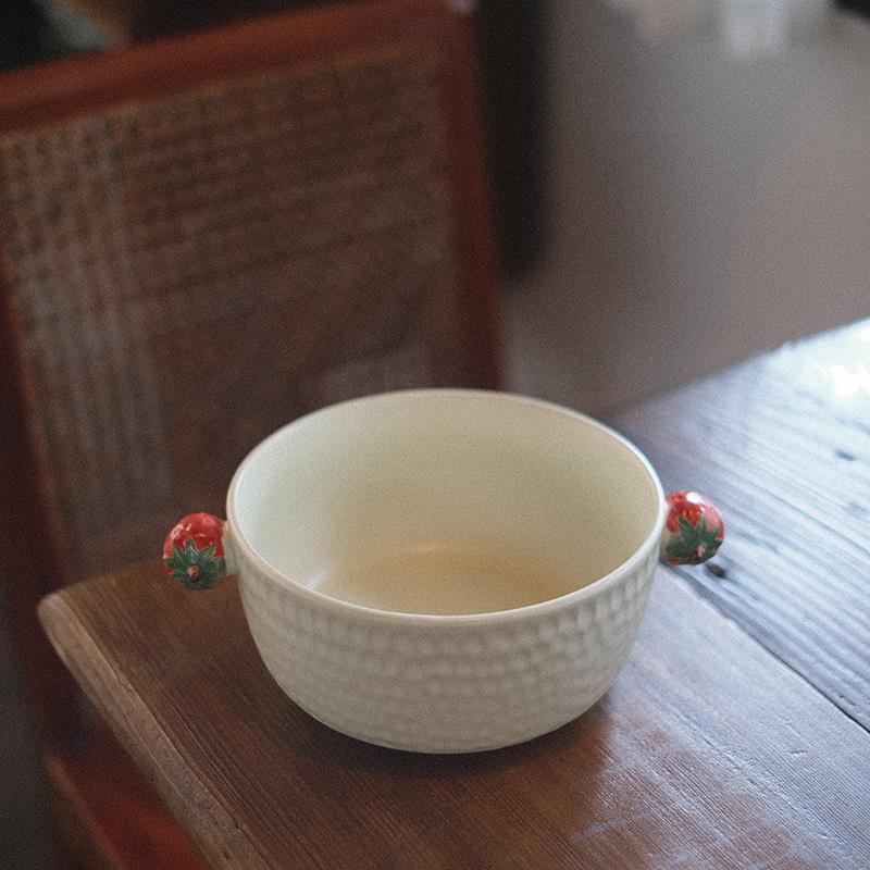 他山集.包邮日式手工双耳粗陶汤碗 沙拉碗 面碗 可爱创意把手大碗
