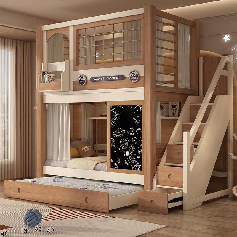 实木上下铺儿童双层床双层床两层上下床带滑梯互不干扰姐弟子母床