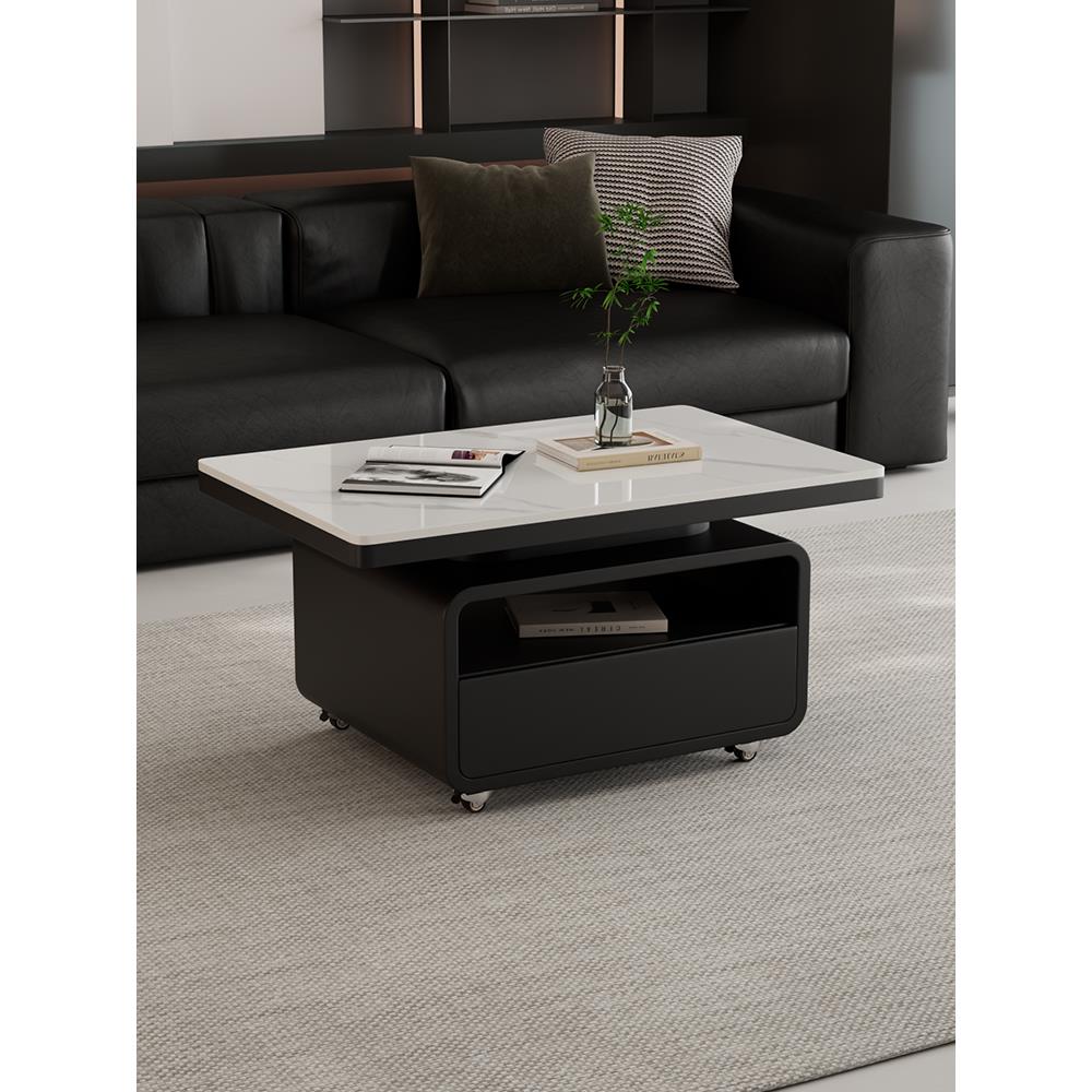 长方形茶几家用岩板推车移动客厅轻奢高级小户型沙发边几简约意式