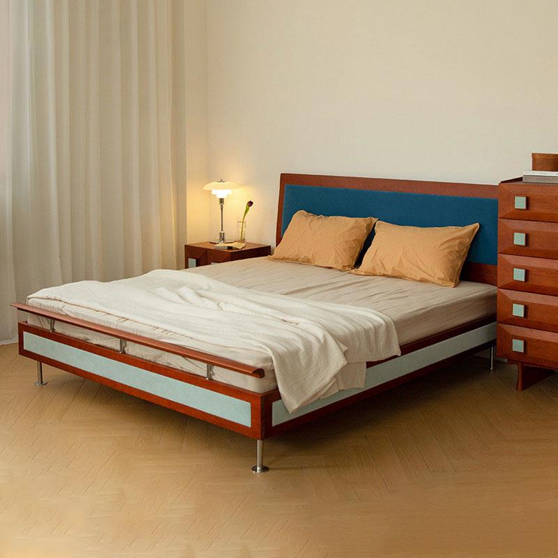 法式复古实木床小户型主卧无床头双人床芬尤床软靠中古风1.8m婚床