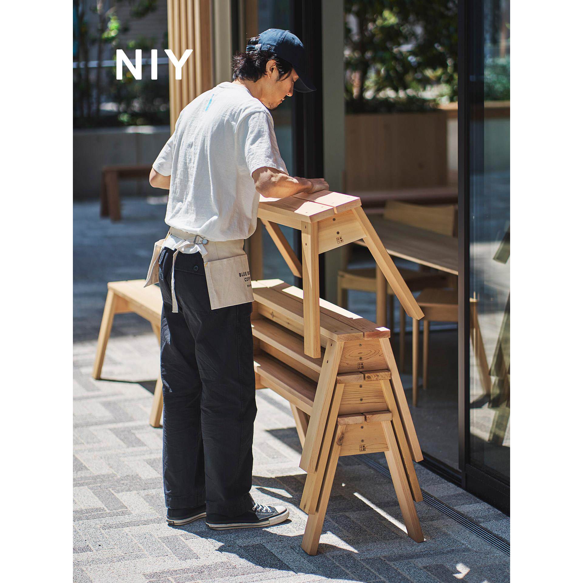 NIY户外长条凳长椅凳子原木实木中古长条凳吧椅椅子侘寂木头覆古