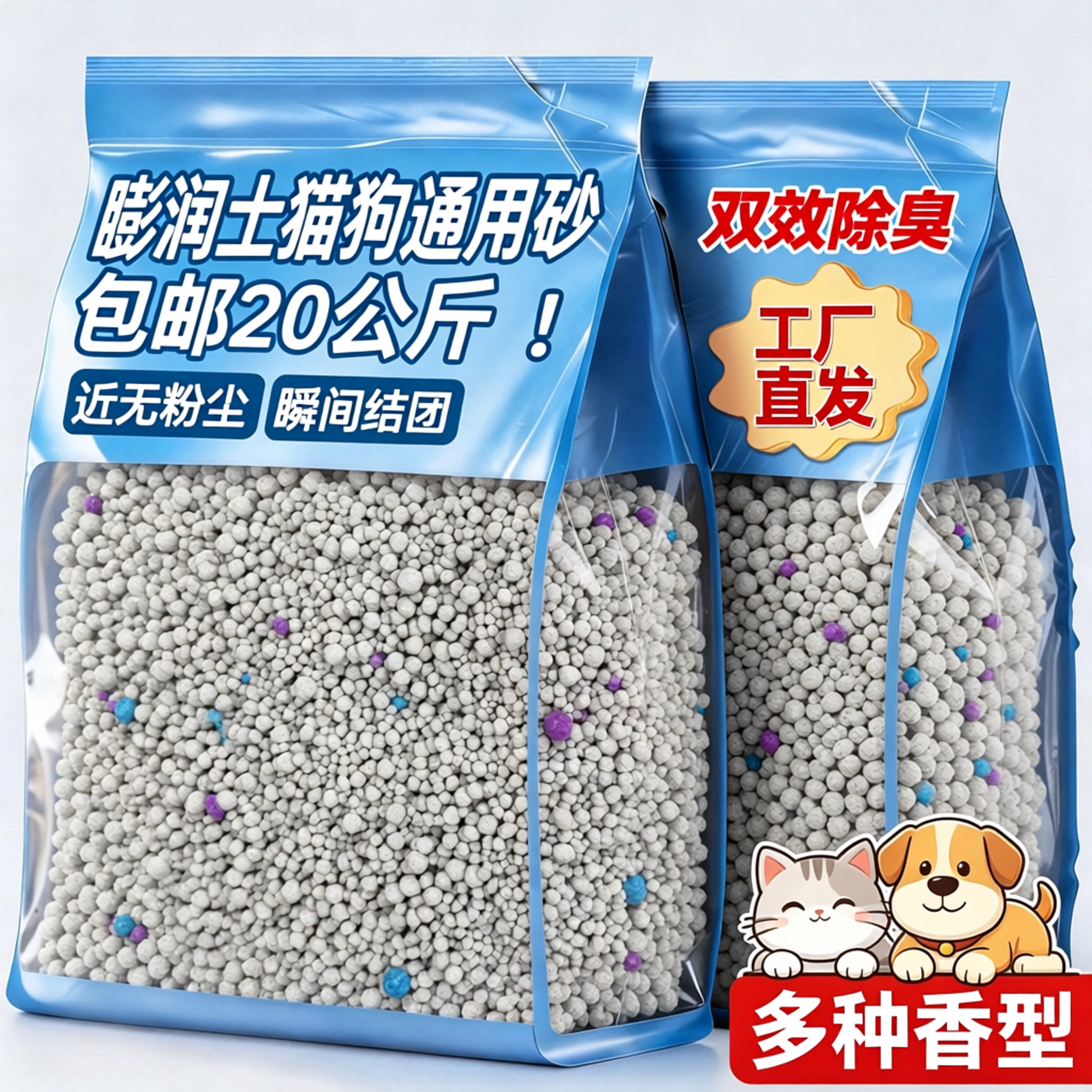 膨润土猫狗通用砂包邮20公斤除臭剂杀去尿味菌成幼猫专用矿砂家用