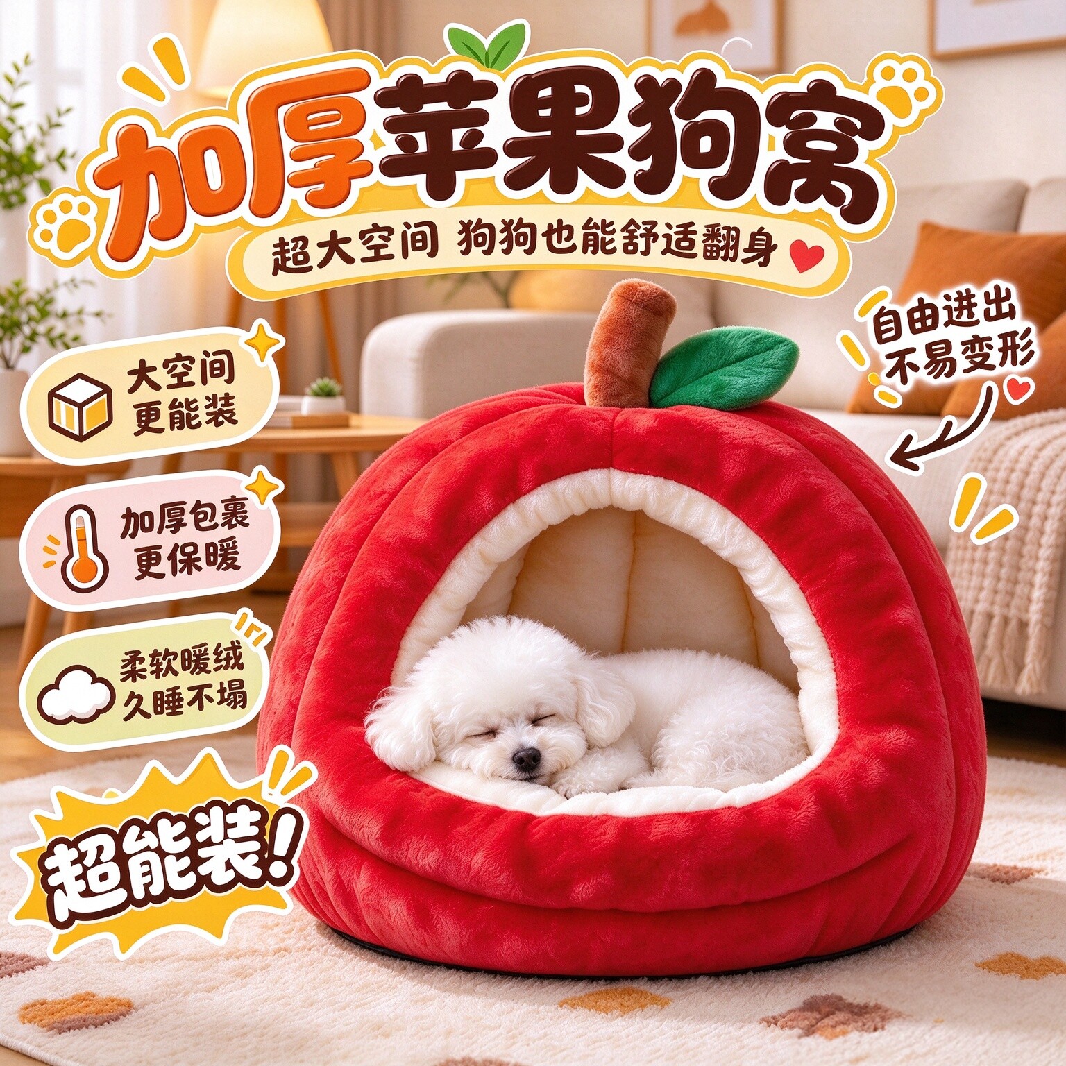 狗窝红苹果宠物窝冬季加厚保暖