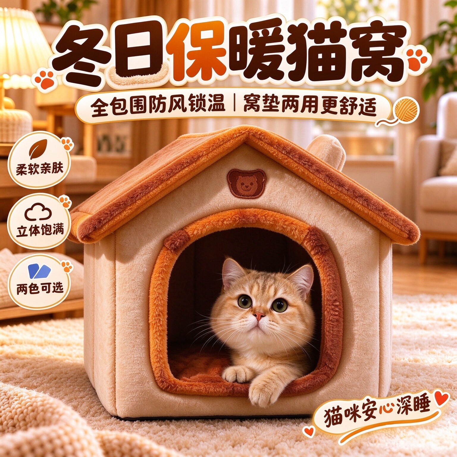 猫窝别墅!冬季保温封闭式猫房子