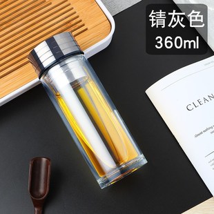 磁弹泡茶杯一键弹射磁吸茶水分A离杯商务办公水杯双层玻璃杯子定