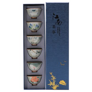 手绘功夫茶w具陶瓷品主人杯礼盒装 哥窑茶杯6杯套装 品茗杯商务礼品