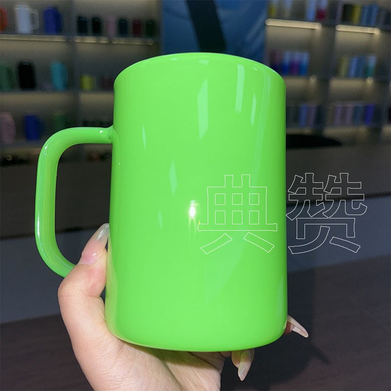 跨境新品17oz热升华霓虹荧光手柄杯玻璃马克杯1Q6oz霓虹荧光玻璃