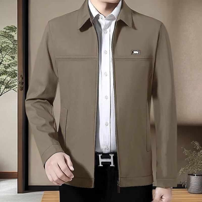 男士外套中老年装外套休闲夹克秋冬季爸爸装翻领薄夹克衫