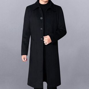 男士修身中长款风衣秋冬商务休闲羊毛大衣加绒加厚羊毛呢外套