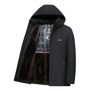 时尚新款仿貂绒加绒加厚派克服男士棉服商务休闲中长款棉衣