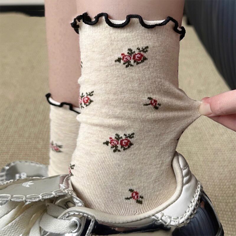 袜子女款纯棉中筒秋冬季女士日系可爱堆堆袜木耳边春秋款韩版长袜