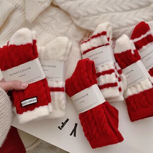 暖呼呼的毛绒!新年红红火火!本命年袜子中筒袜喜庆新年袜圣诞袜