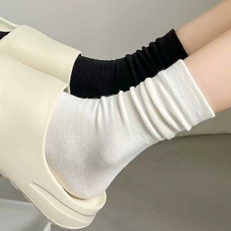 纯棉无骨松口月子堆堆中筒袜