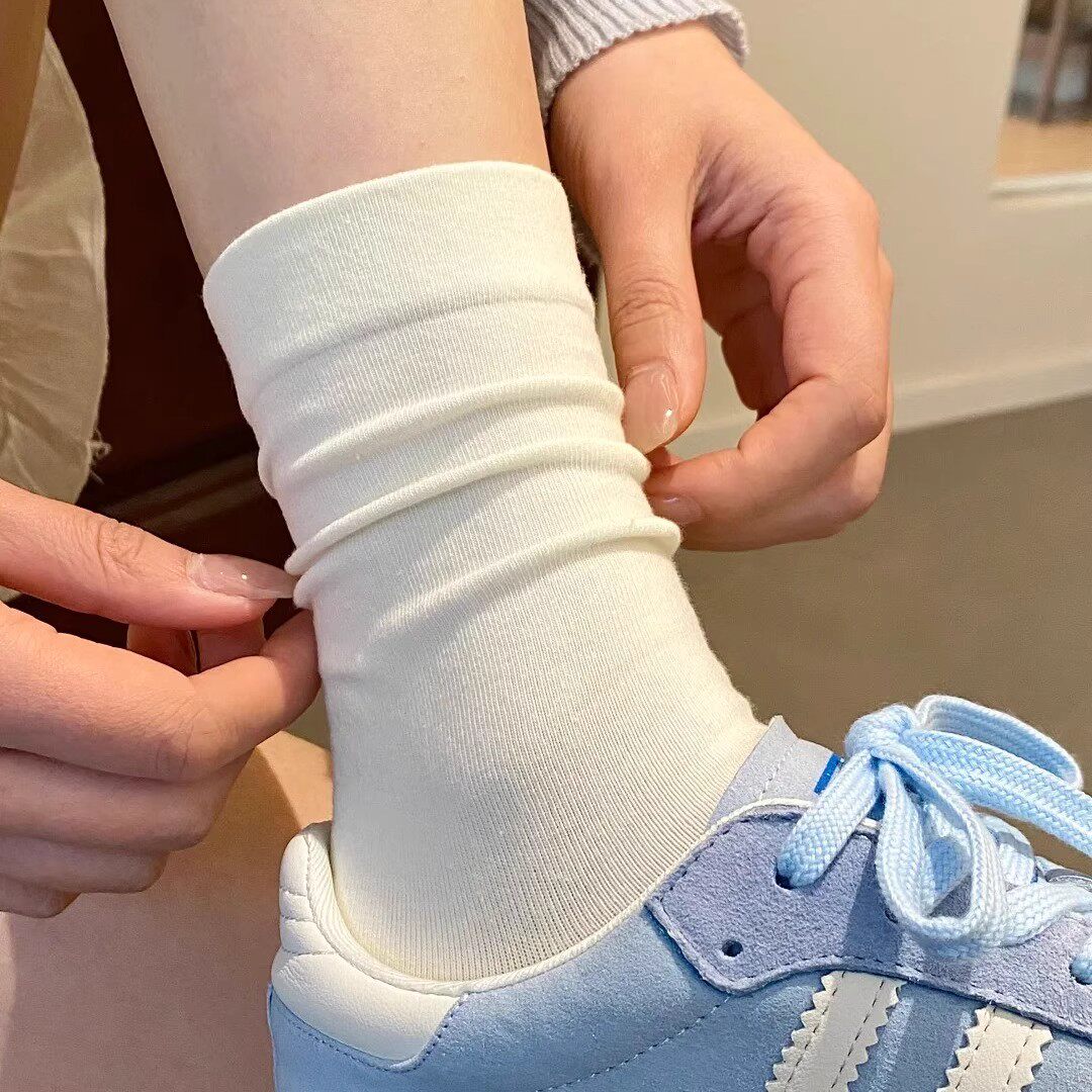 白色堆堆袜子女夏薄款中筒袜