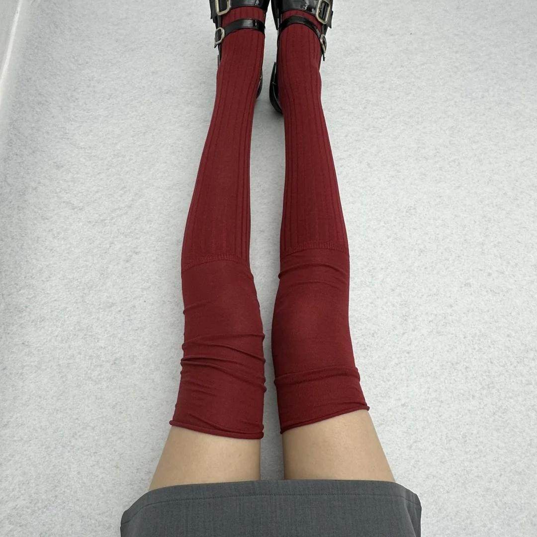 安可拉红小众过膝堆堆袜女