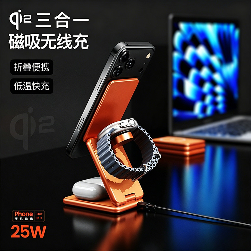 25W三合一磁吸无线快充充电器