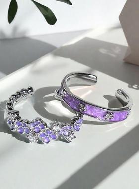 戒指女新款甜酷紫色滴釉花朵时尚轻奢指环高级感小众设计感食指戒
