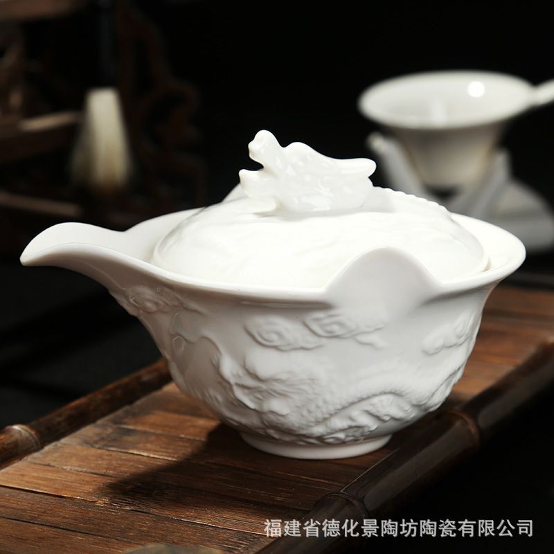 白瓷龙旦壶侧把壶提梁壶茶具盖碗