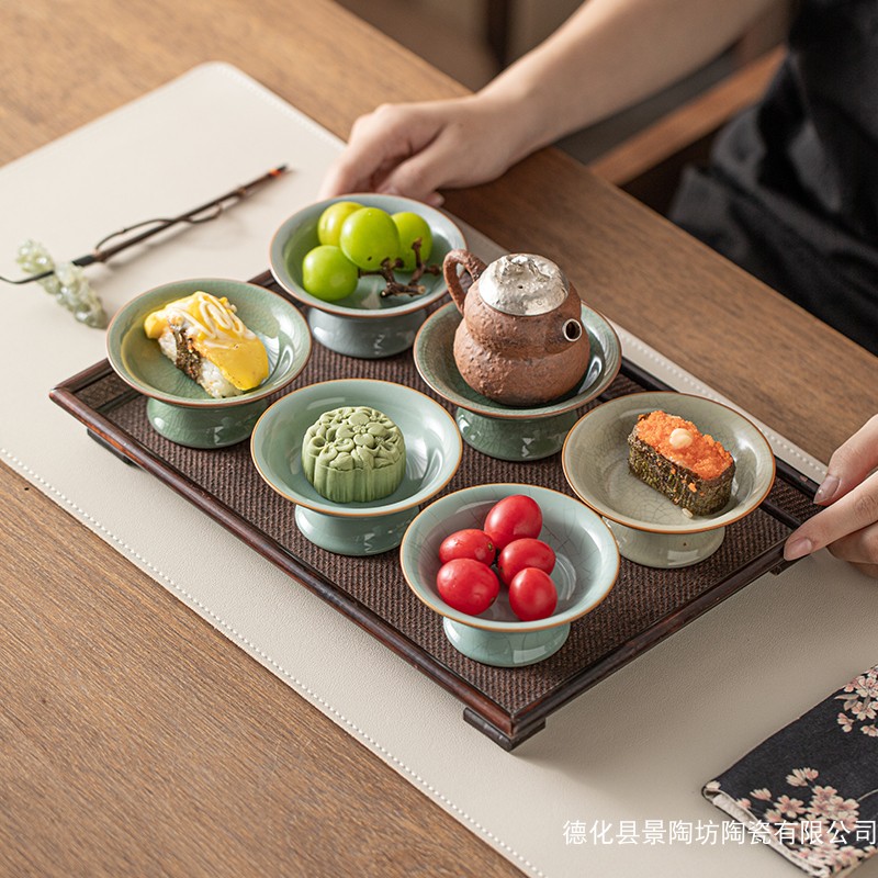 汝窑复古陶瓷围炉碟子果盘高脚盘