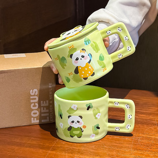 高颜值可爱熊猫马克杯女生家用陶瓷杯子情侣茶杯大容量咖啡早餐杯