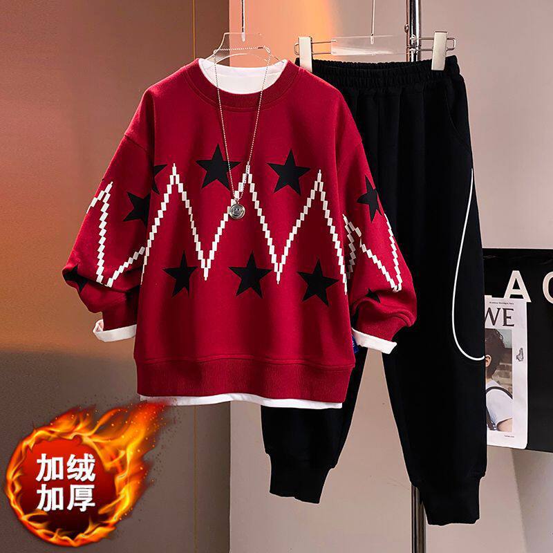 男童套装2025春秋季儿童春款两件套卫衣卫裤中大童童装春装潮加绒