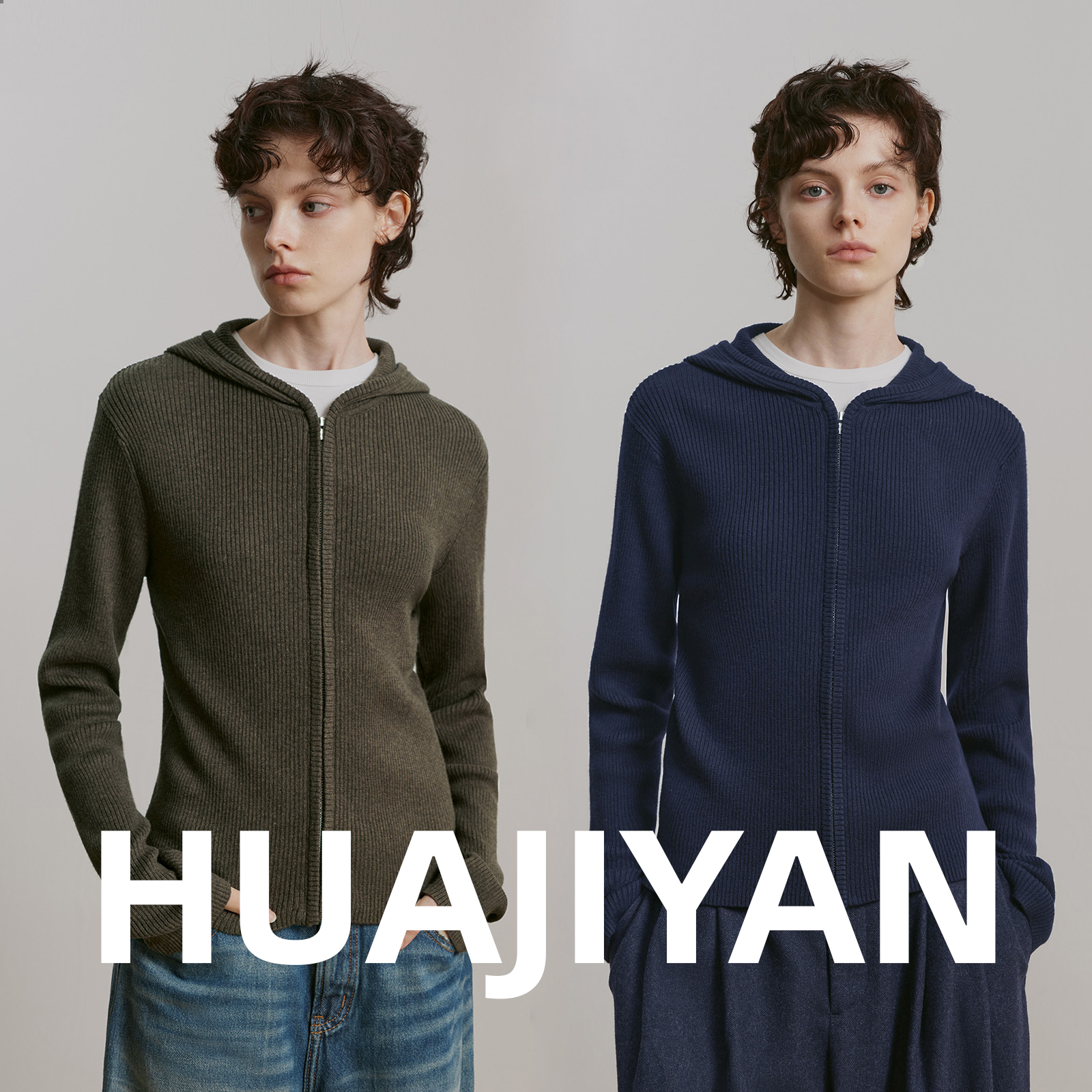 华吉言【杉杉】绵羊毛混纺高密高支修身连帽毛衣针织开衫外套